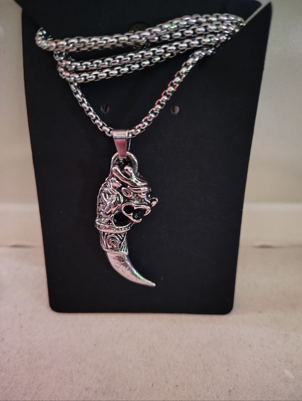 ๐ NEW Menโs Stainless Steel Dragon Head Wolf Tooth Pendant Necklace - 24" Chain